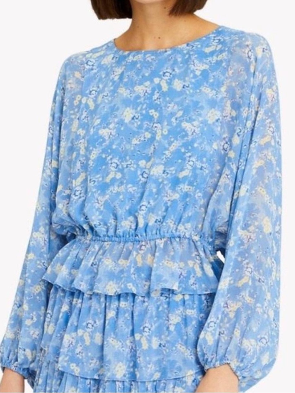 LoveShackFancy Nellie Silk Floral Blouse in Bluejay